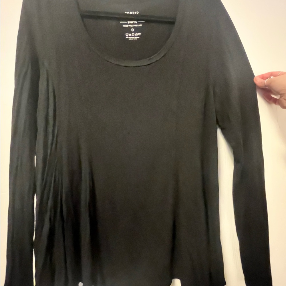 Torrid Black Long Sleeve Scoop Neck Fit and Flare Super Soft Tee